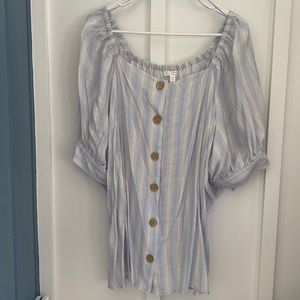 Lauren Conrad Blouse 2X - Light blue and cream stripe